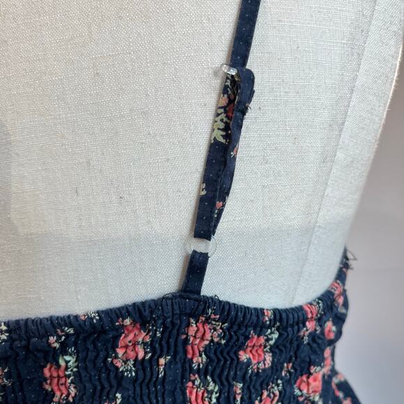 Y2K Mudd Spaghetti Strap Blue Floral Top Smocked Babydoll Size L - Picture 7 of 8
